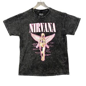 Nirvana Band Tee Mens‎ Large Grey In Utero T Shirt Acid Wash Graphic Print NWOT